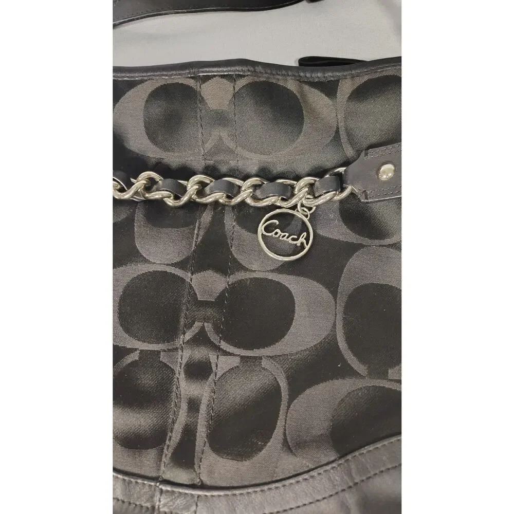 Coach Signature Jacquard Crossbody Bag Black/Silver-tone Chain Patch #F19730